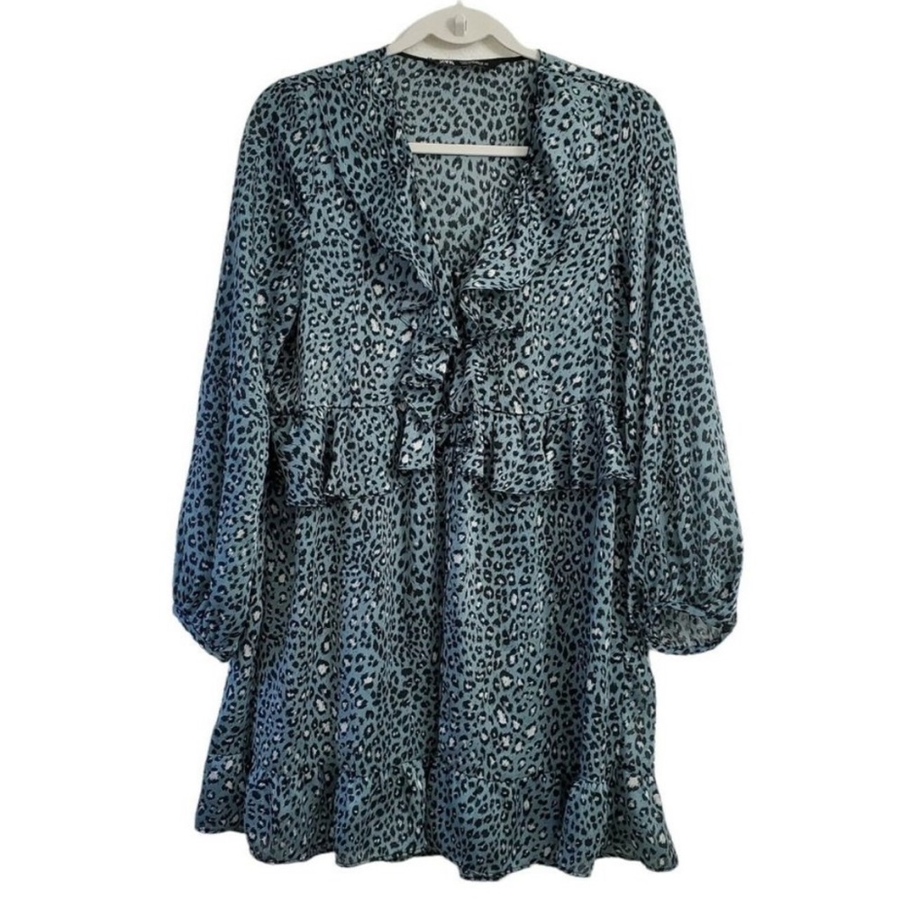 Zara Teal Leopard Print Dress - S